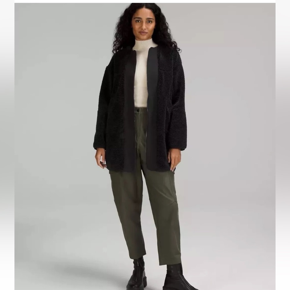 Lululemon Collarless Textured Sherpa Fleece Full Zip Long Black Jacket